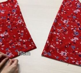 how to sew a floaty chiffon top perfect for hot weather, Pinning the fabric at 15cm 5 9 inches