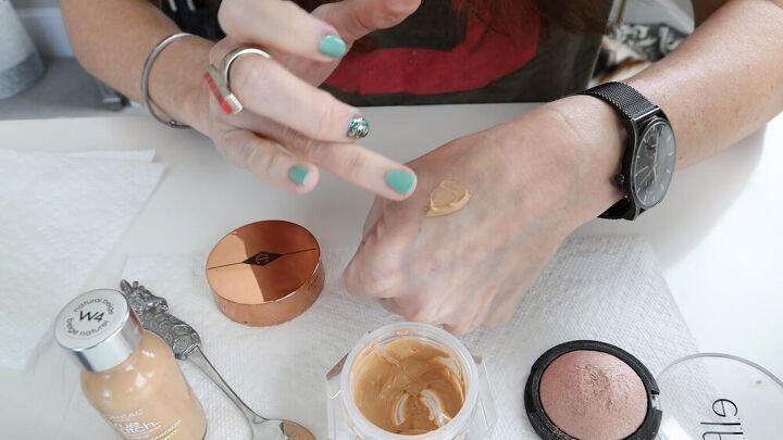 this diy tinted moisturizer is a quick easy way to use up old makeup, Testing the tinted moisturizer on your hand