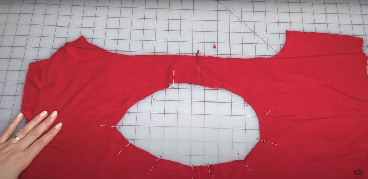 how to sew a crop top from scratch simple step by step tutorial, Pinning the main fabric to the lining