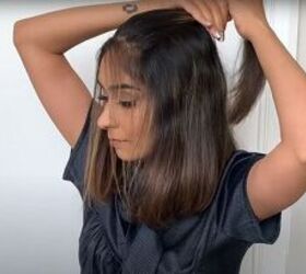 how to style a lob 6 easy long bob hairstyles, Take a small section of hair to the back