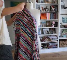 this astonishing diy crochet dress was actually made from old blankets, Wrapping the crochet blanket on a mannequin
