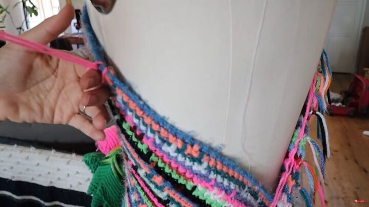 this astonishing diy crochet dress was actually made from old blankets, Adding yarn to the crochet dress