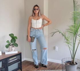 7 summer pants outfits that show off the season s latest trends, Distressed jeans with a corset top