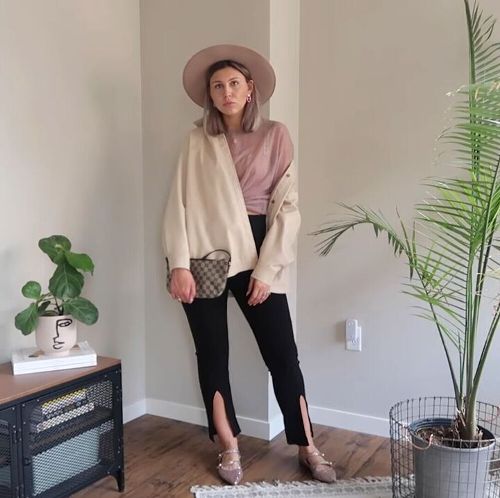 7 summer pants outfits that show off the season s latest trends, Sheer top jacket split pants and hat