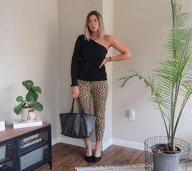 7 summer pants outfits that show off the season s latest trends, One sleeve top and leopard print pants