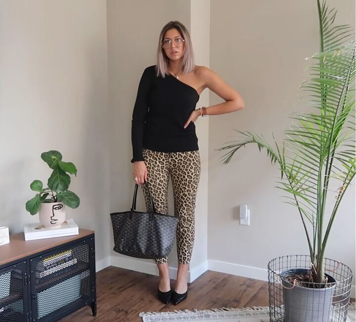 7 summer pants outfits that show off the season s latest trends, One sleeve top and leopard print pants