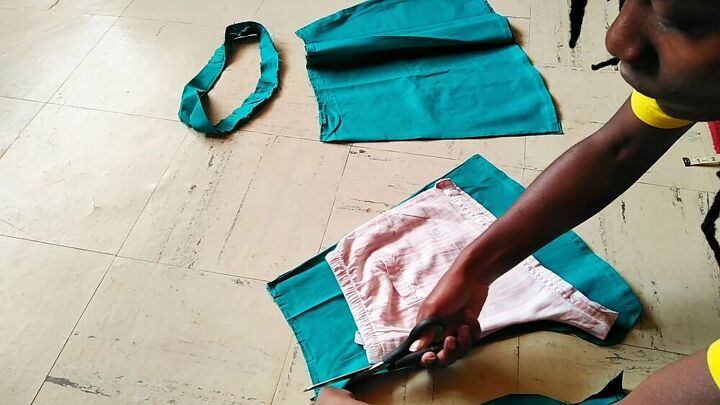 these diy high waisted shorts are a fantastic skirt flip idea, Cutting around the high waisted pattern