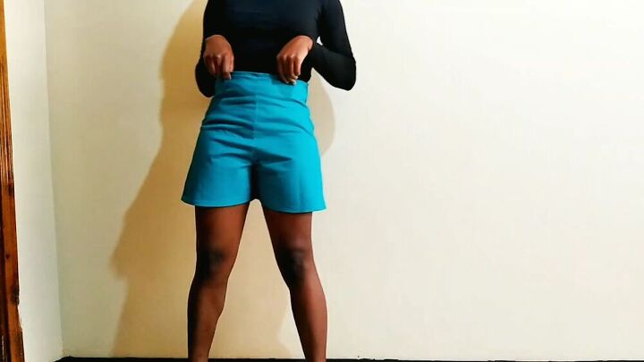 these diy high waisted shorts are a fantastic skirt flip idea, Green DIY high waisted shorts