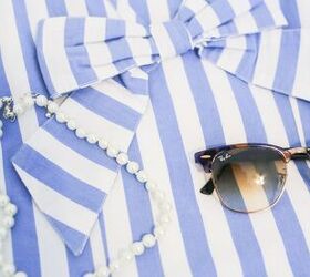 southern belle in bows and stripes, Crown Ivy Bow Shift Dress RayBan Clubmaster Pearl Necklace