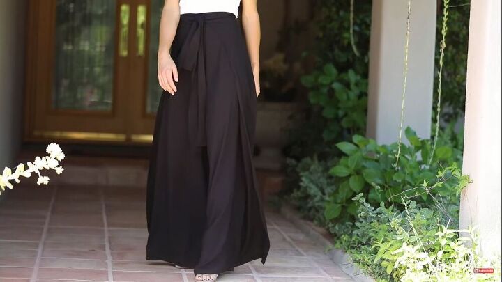 these stunning diy wrap pants look so chic in the summer, The black pair of DIY wrap pants