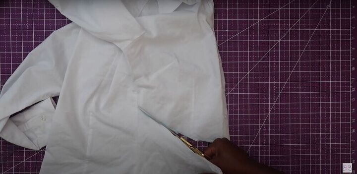 this diy button up crop top is super sexy really easy to make, Cutting the button down shirt to crop it