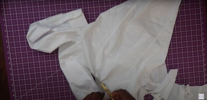 this diy button up crop top is super sexy really easy to make, Cutting out the back of the button down shirt