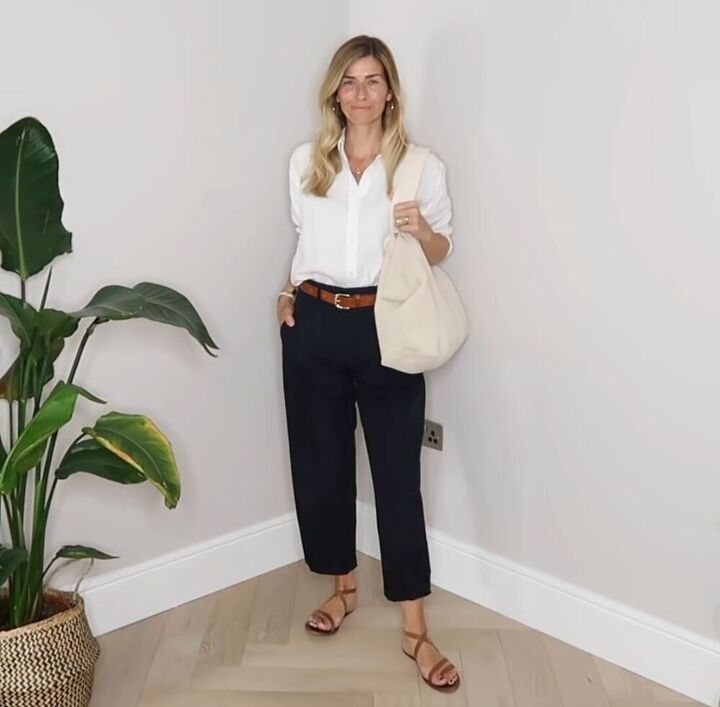 12 cute ways to wear a button down shirt in summer, White button down shirt with pleated pants