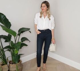 12 cute ways to wear a button down shirt in summer, White button down shirt with jeans