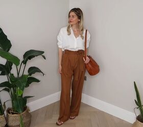 12 cute ways to wear a button down shirt in summer, White button down shirt with flared pants