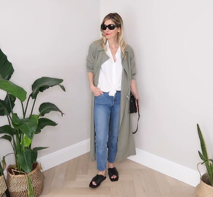 12 cute ways to wear a button down shirt in summer, White button down shirt with a trench coat