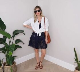 12 cute ways to wear a button down shirt in summer, White button down shirt with a dress