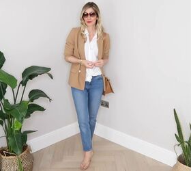 12 cute ways to wear a button down shirt in summer, White button down shirt with a tailored blazer