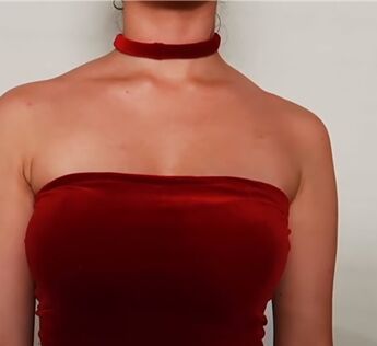 how to turn a dress into a skirt tube top with sexy 90s vibes, Choker necklace made from a bra strap