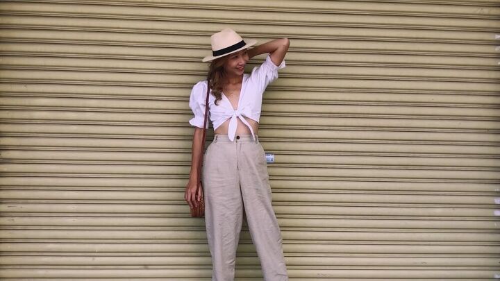 make this cute puff sleeve crop top out of an old men s shirt, Puff sleeve crop top with tie detail