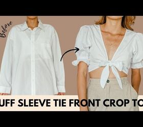 Make This Cute Puff Sleeve Crop Top Out of An Old Men's Shirt
