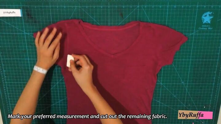 how to make a funky diy patchwork top from two old t shirts, Marking the patchwork pattern with chalk