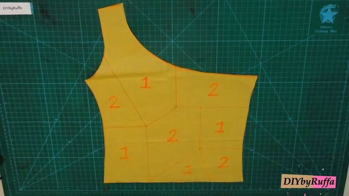 how to make a funky diy patchwork top from two old t shirts, Asymmetric top patchwork pattern