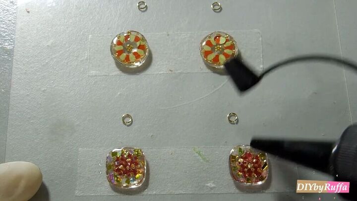 have you tried making resin earrings check out this diy tutorial, Attaching the earring fixings to the resin