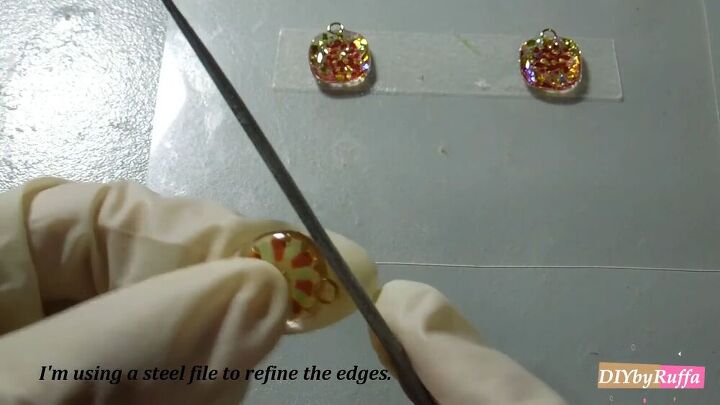 have you tried making resin earrings check out this diy tutorial, Filing the surface of the earrings