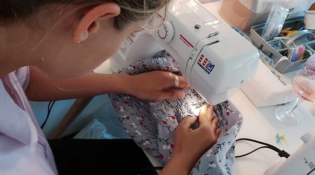 this cute diy milkmaid dress might be the no 1 dress of the summer, Adding a topstitch to the milkmaid dress waist seam