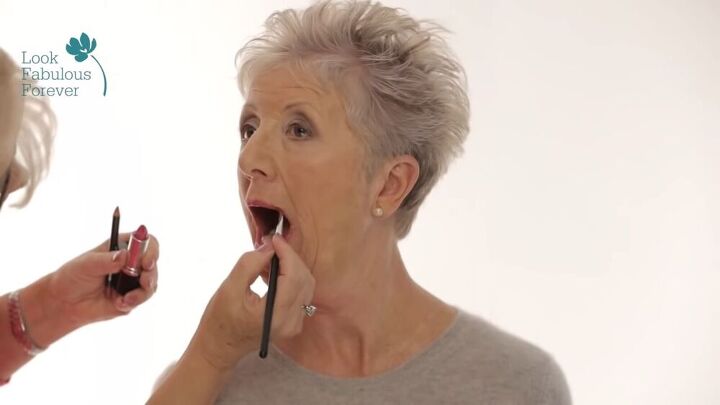enhancing lip eye makeup for women over 60, Applying lipstick with a lip brush