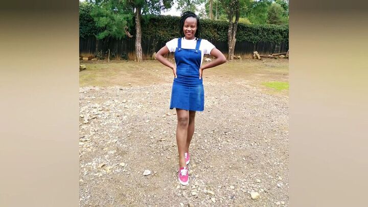how to easily make a dungaree dress from old jeans, DIY dungaree dress