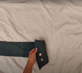 this diy denim corset belt is super chic so easy to make, Attaching buttons to the denim corset belt