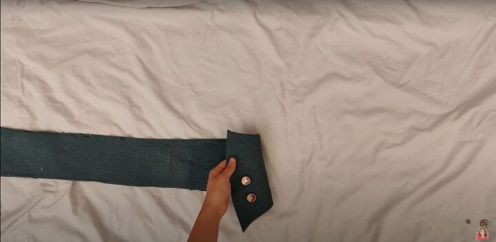 this diy denim corset belt is super chic so easy to make, Attaching buttons to the denim corset belt