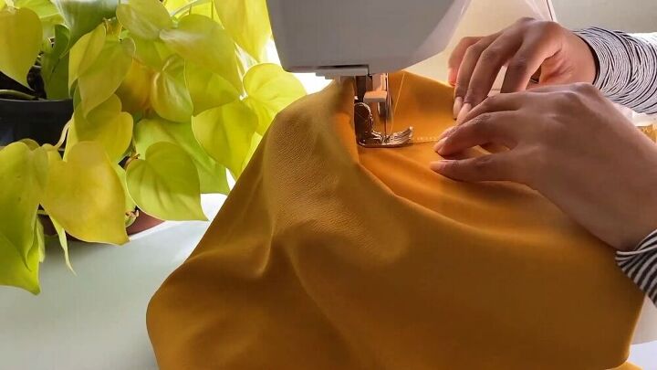 how to make a sexy satin diy cowl neck top, Sewing the interfacing to the bodice