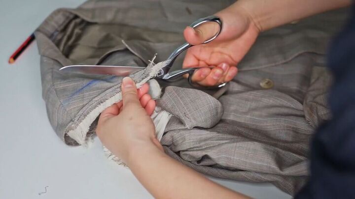 how to sew a blazer dress pants from your dad s old suit, Reducing the shoulder size on the jacket
