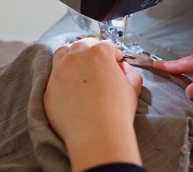 how to sew a blazer dress pants from your dad s old suit, Sewing the bias binding into the blazer dress