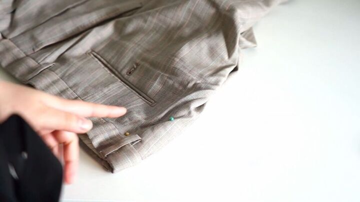 how to sew a blazer dress pants from your dad s old suit, Pinning the pants at the back