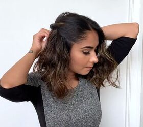 5 cute curly long bob hairstyles that are super easy to do, Twisting hair behind the head