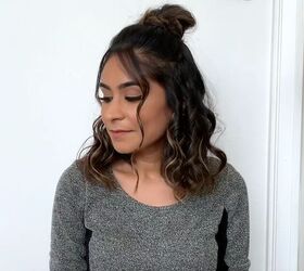 5 cute curly long bob hairstyles that are super easy to do, Curly long bob hairstyle with a top knot
