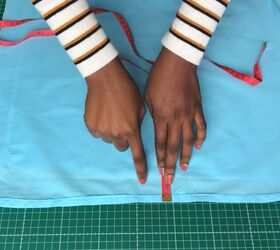 how to sew a shirred top simple step by step tutorial, Measuring an inch from the sleeve edge