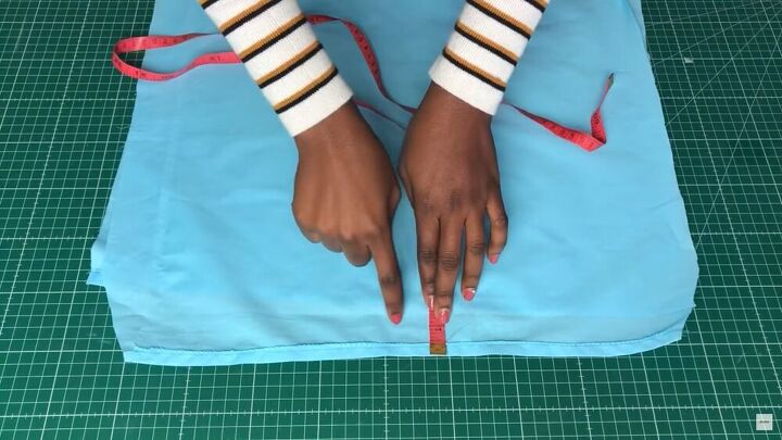 how to sew a shirred top simple step by step tutorial, Measuring an inch from the sleeve edge