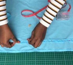 how to sew a shirred top simple step by step tutorial, Pinning strips of fabric to the top sleeves