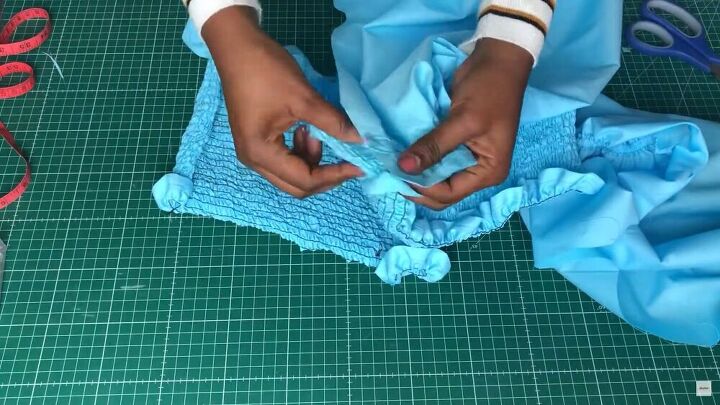 how to sew a shirred top simple step by step tutorial, Pinning the shirred top and sleeves together