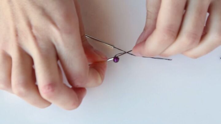 this diy geometric necklace is cool simple so easy to make, Inserting the needle back through the tube