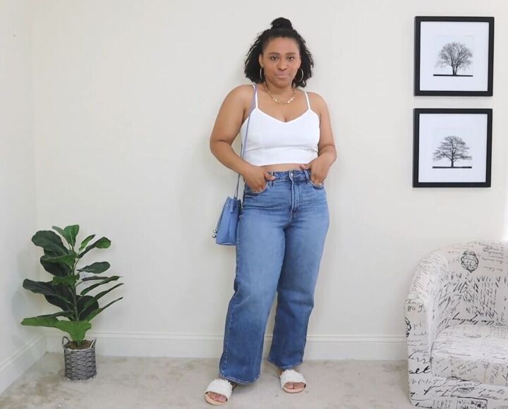 5 classic summer outfits for when you have nothing to wear, Wide leg jeans and a white crop top