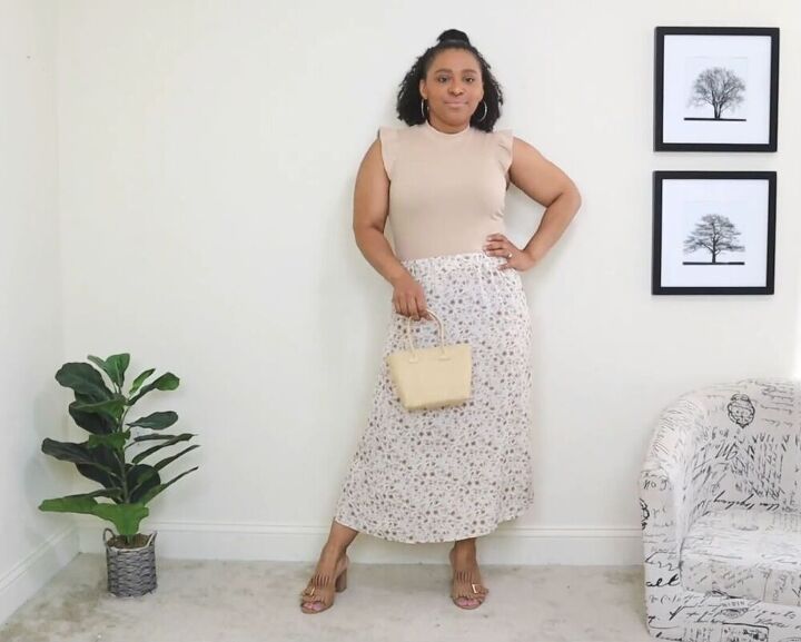 5 classic summer outfits for when you have nothing to wear, Printed midi skirt and a neutral top