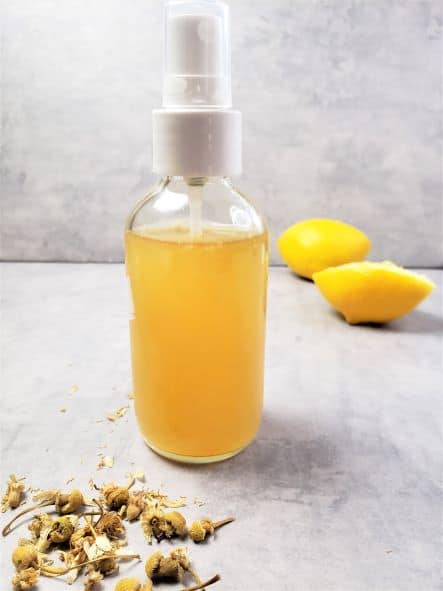 homemade hair lightening spray with lemon chamomile