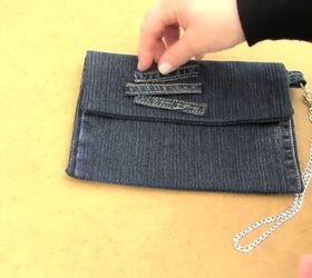 got an old pair of jeans turn them into a cute diy denim clutch, Arranging a design on the DIY denim clutch