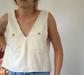 3 easy tutorials on upcycling clothes how to make diy keepsakes, The finished DIY tank top from a men s shirt